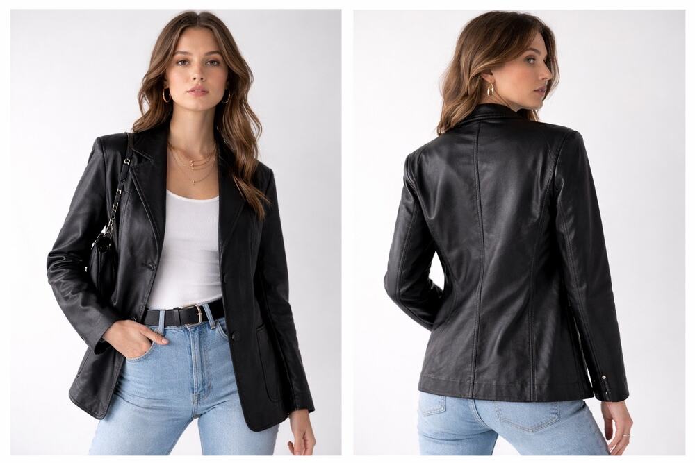 Maxima Wilsons Black Leather Blazer Jacket Medium 90s Minimalist Y2K